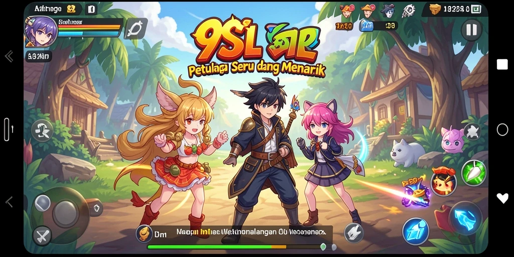 Tampilan gameplay 9SL yang menampilkan aksi karakter anime.