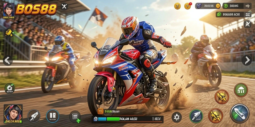 Gameplay seru dan mendebarkan dari BOS88 di balapan motor.