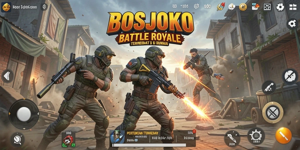 Screenshot gameplay BOSJOKO yang menunjukkan aksi seru Battle Royale.