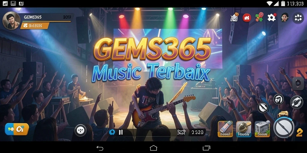 Gameplay GEMS365 menampilkan aksi seru dan beragam lagu.
