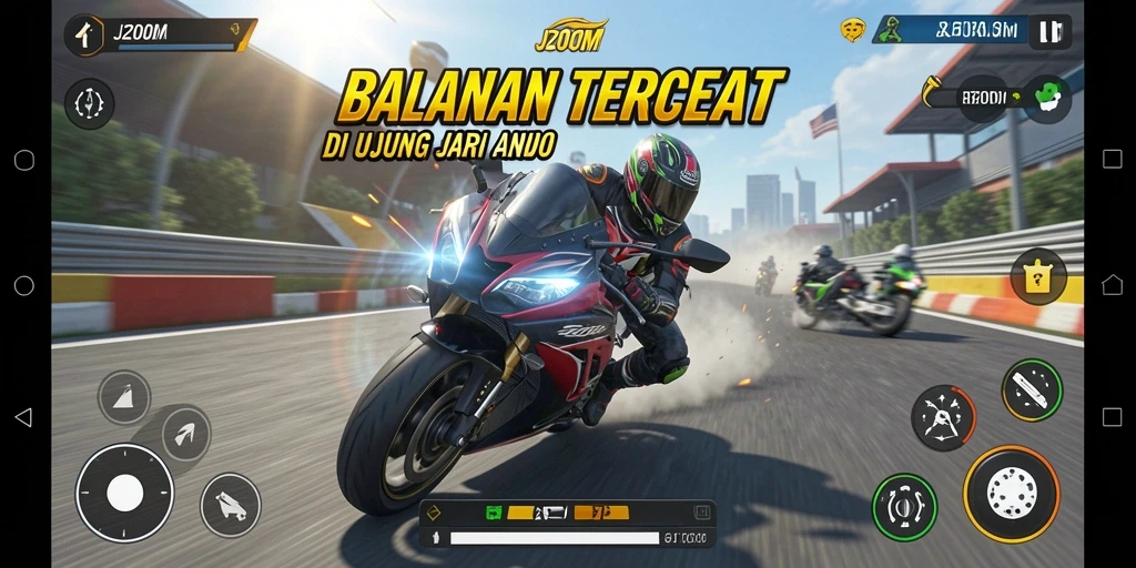 Gameplay menarik J200M dengan balapan motor yang mendebarkan.