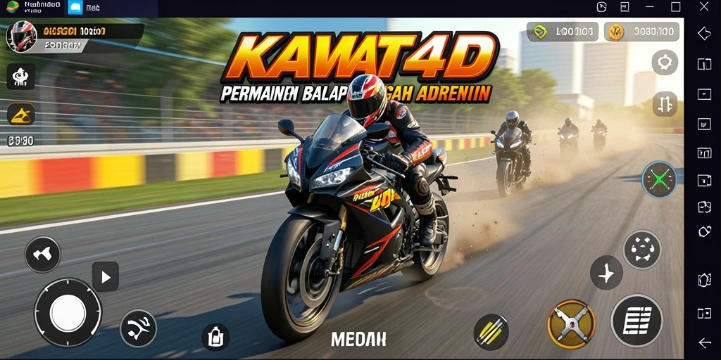Screenshot KAWAT4D menampilkan aksi balapan motor yang seru dan grafis menawan.