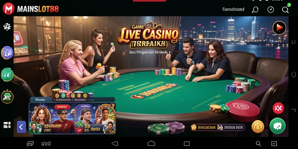 Screenshot gameplay MAINSLOT88 menampilkan suasana Live Casino yang mengesankan.