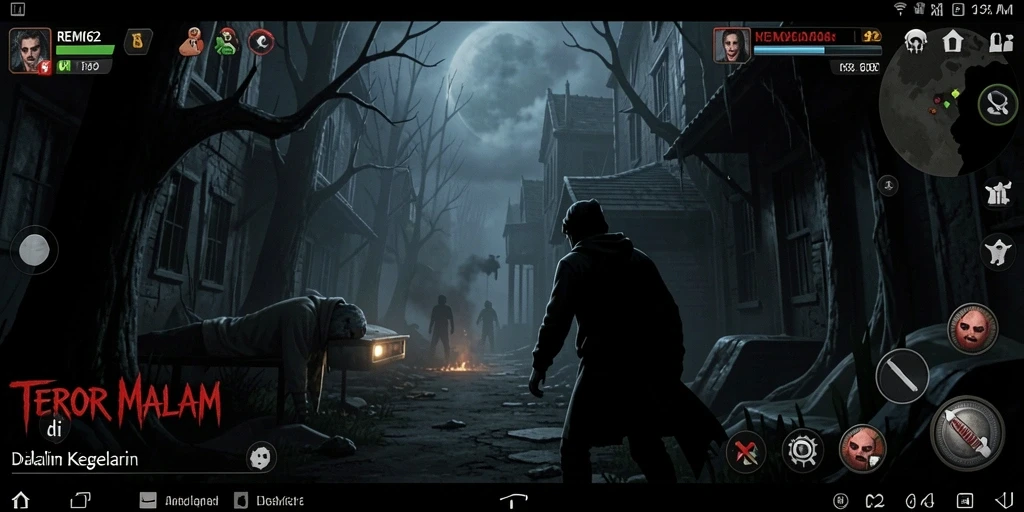 Tampilan gameplay menyeramkan dengan atmosfer menakutkan di REMI62.