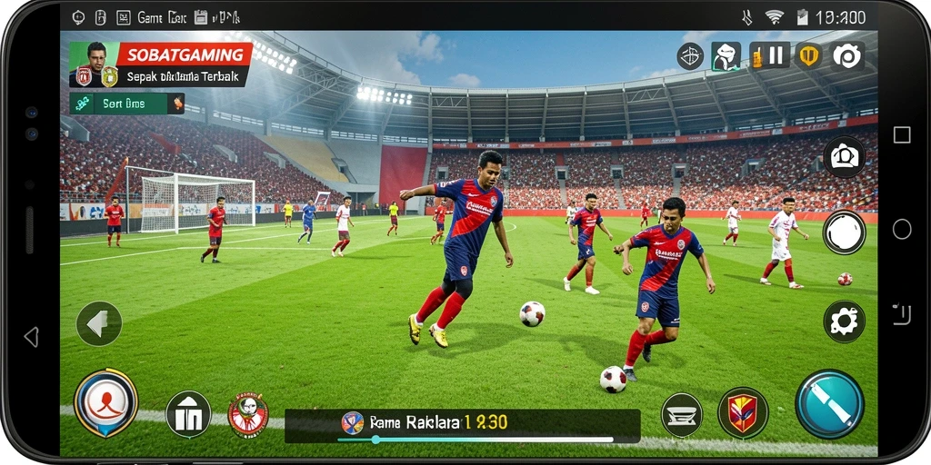 Tampilan menarik dari gameplay sepak bola yang seru.