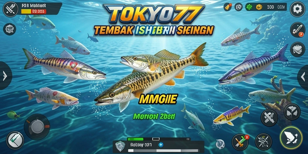 Screenshot gameplay TOKYO77 yang seru dengan aksi menembak ikan.
