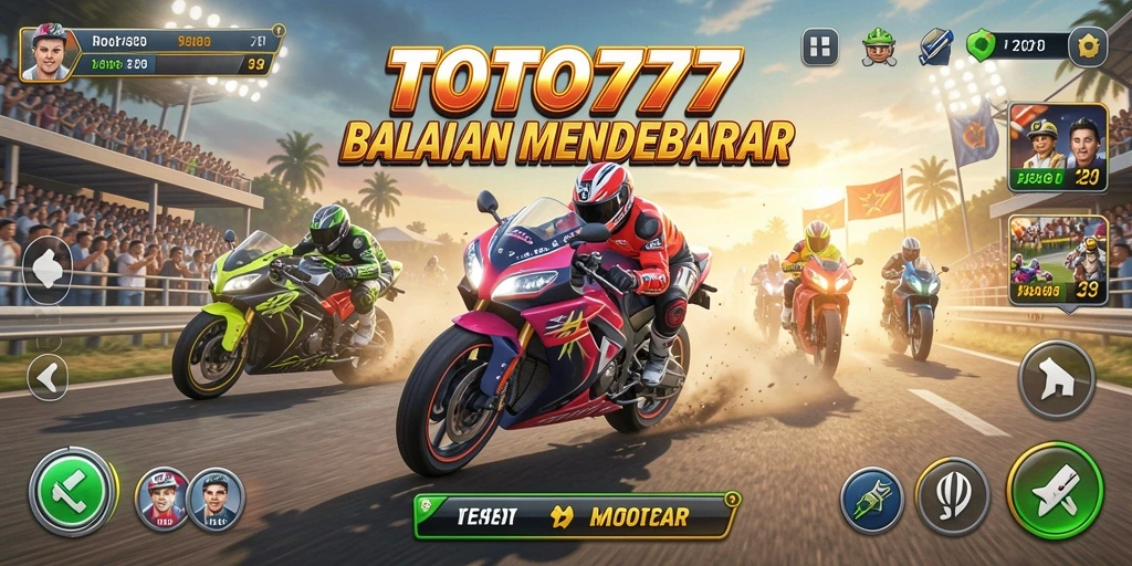 Screenshot TOTO777 menunjukkan balapan motor yang penuh aksi.