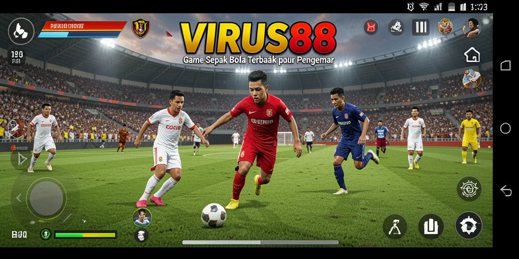 Tampilan gameplay seru di VIRUS88 dengan aksi sepak bola yang mendebarkan.